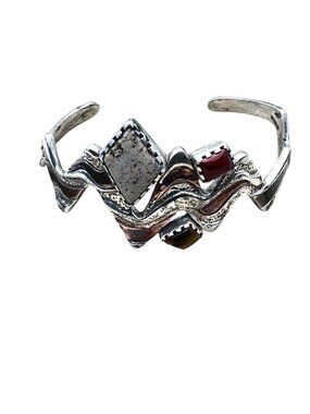 Vintage Carolyn Pollack 4 Corners Sterling Silver Copper Gemstone Cuff Bracelet